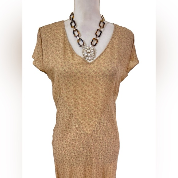 Sundance SILK Golden tan Women's floral midi Dress Size 8 - Picture 3 of 8
